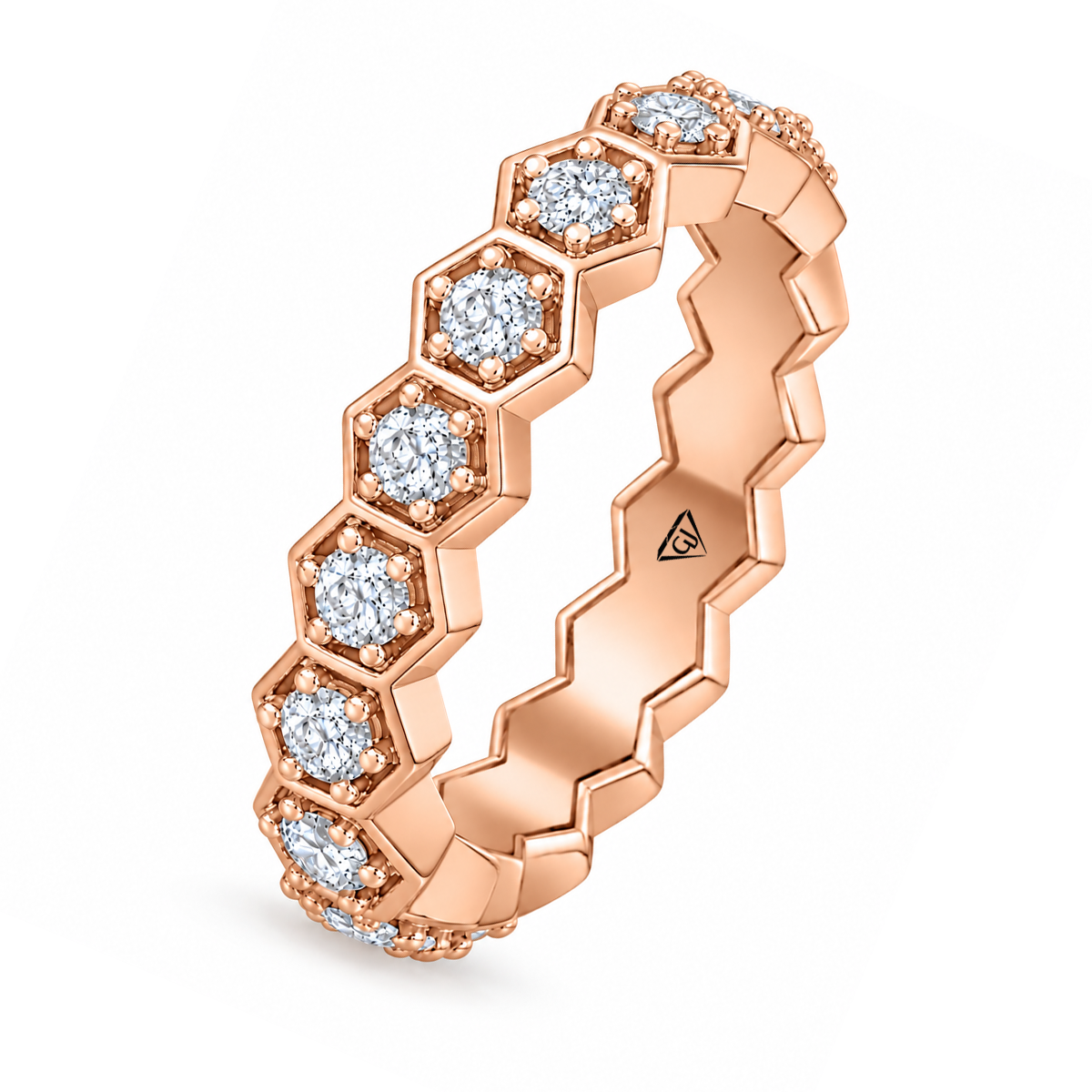 Honeycomb Round Cut Natural Diamond Eternity Band rose 2