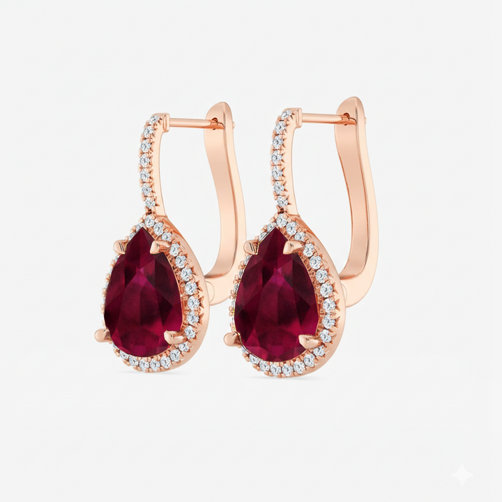 Red Pear Shape Natural Diamond Leverback Earrings