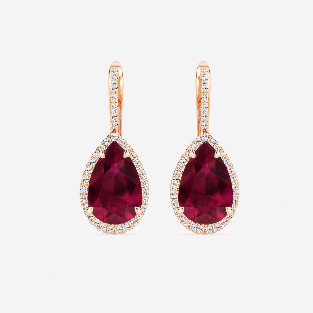 Red Pear Shape Natural Diamond Leverback Earrings