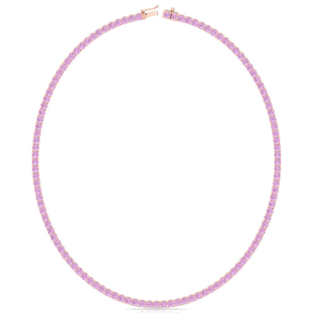 Natural Pink Sapphire Tennis Necklace - 14K Solid Gold
