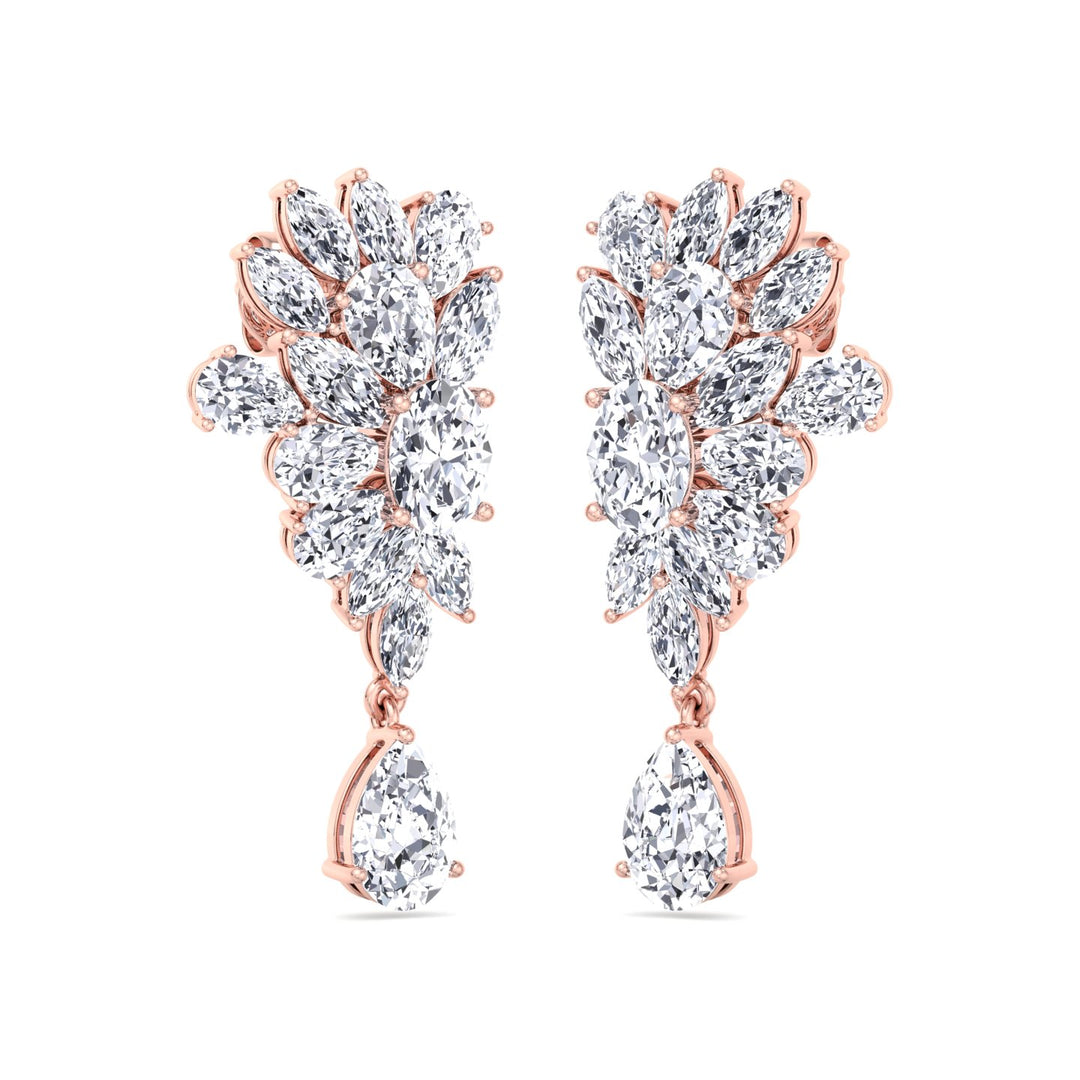 Cluster Marquise and Pear Shape Natural Diamond Drop Earrings Rose Gold 14K 18K
