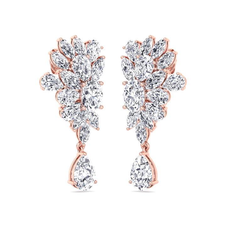 Cluster Marquise and Pear Shape Natural Diamond Drop Earrings Rose Gold 14K 18K