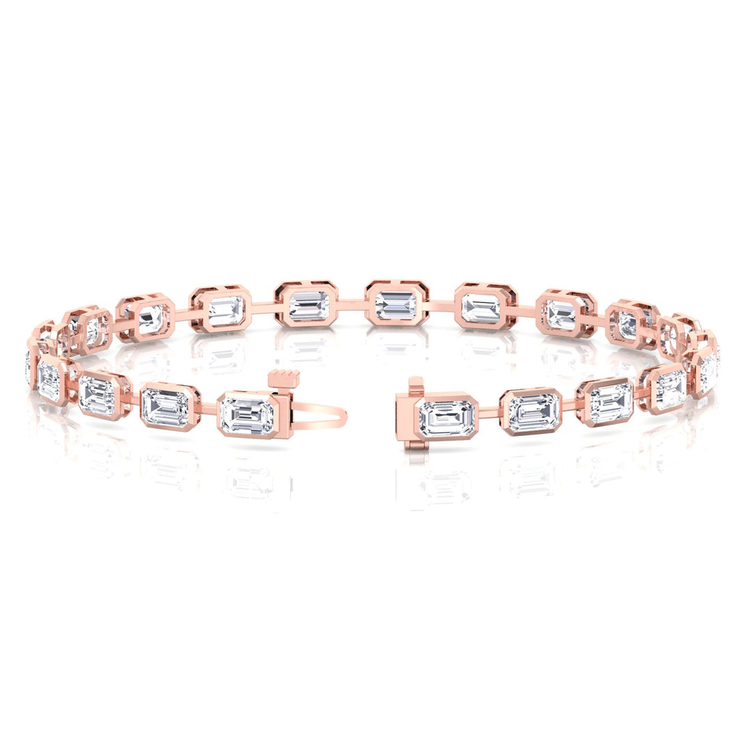 Bezel Set Emerald Cut Natural Diamond Station Bracelet Rose Gold 14K