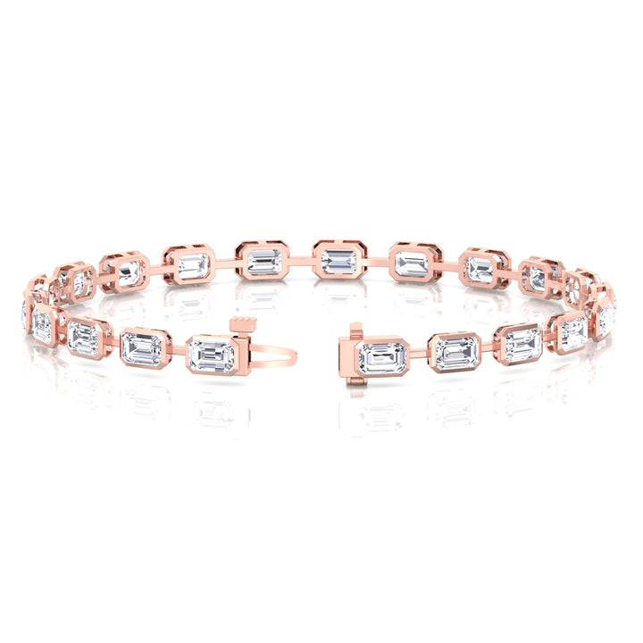 Bezel Set Emerald Cut Natural Diamond Station Bracelet Rose Gold 14K
