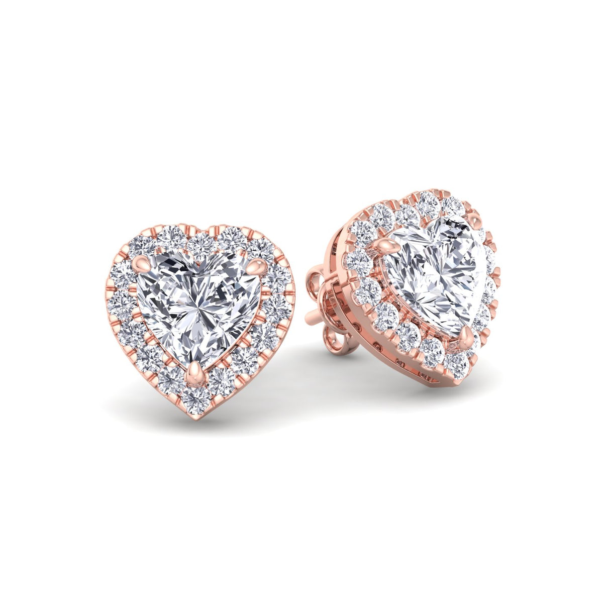 Tiana - Heart Shape Diamond Halo Studs - Gem Jewelers Co