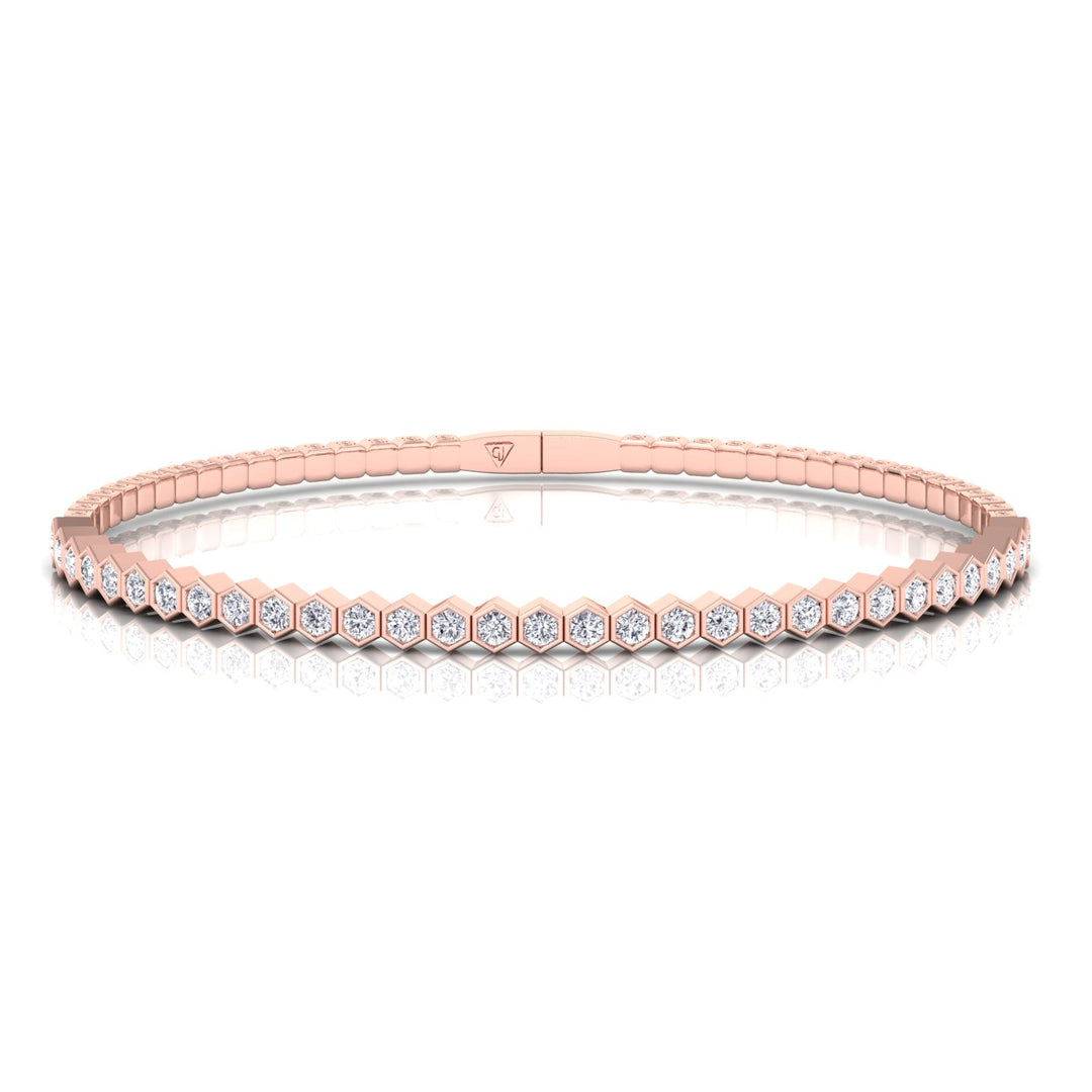 Hexagonal Bezel Set Natural Diamond Flexible Bangle Rose Gold 14K 18K