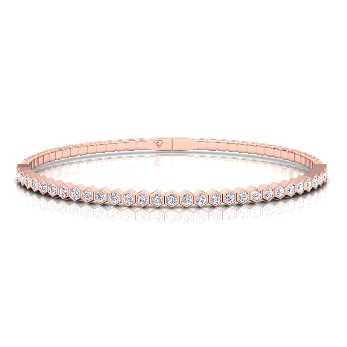 Hexagonal Bezel Set Natural Diamond Flexible Bangle Rose Gold 14K 18K