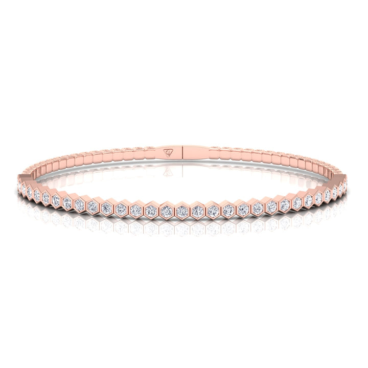 Hexagonal Bezel Set Natural Diamond Flexible Bangle Rose Gold 14K 18K