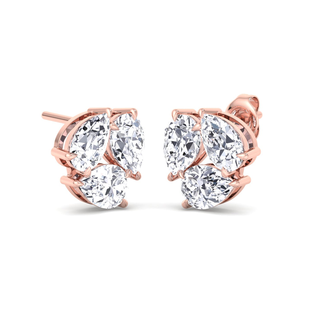 3 Piece Pear Shape Natural Diamond Studs Rose Gold 14K 18K