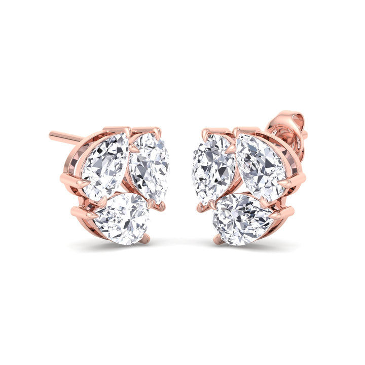 3 Piece Pear Shape Natural Diamond Studs Rose Gold 14K 18K