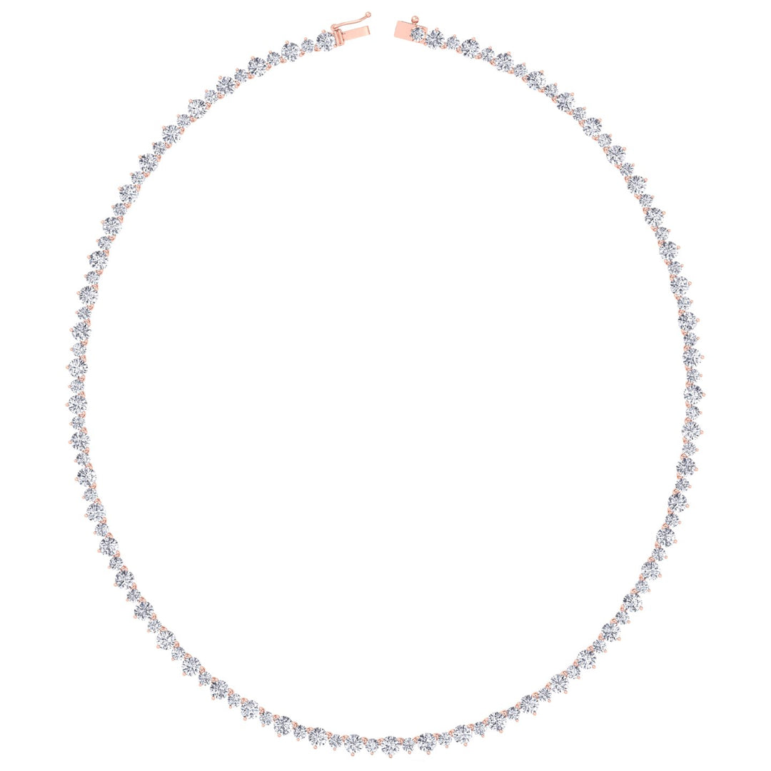 3 Prong Alternating Size Natural Diamond Tennis Necklace