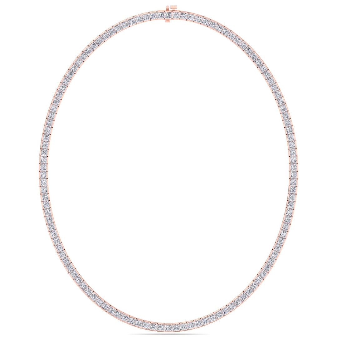 Rose gold necklace with diamonds on a white background