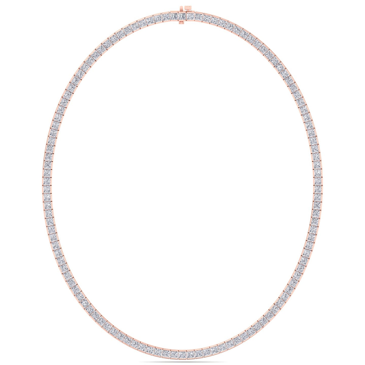 Rose gold necklace with diamonds on a white background