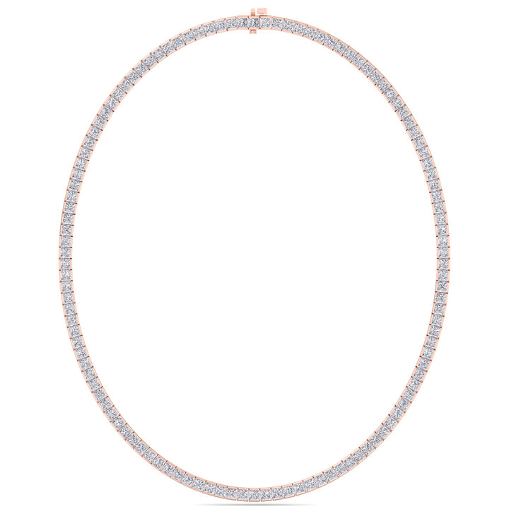 Rose gold necklace with diamonds on a white background
