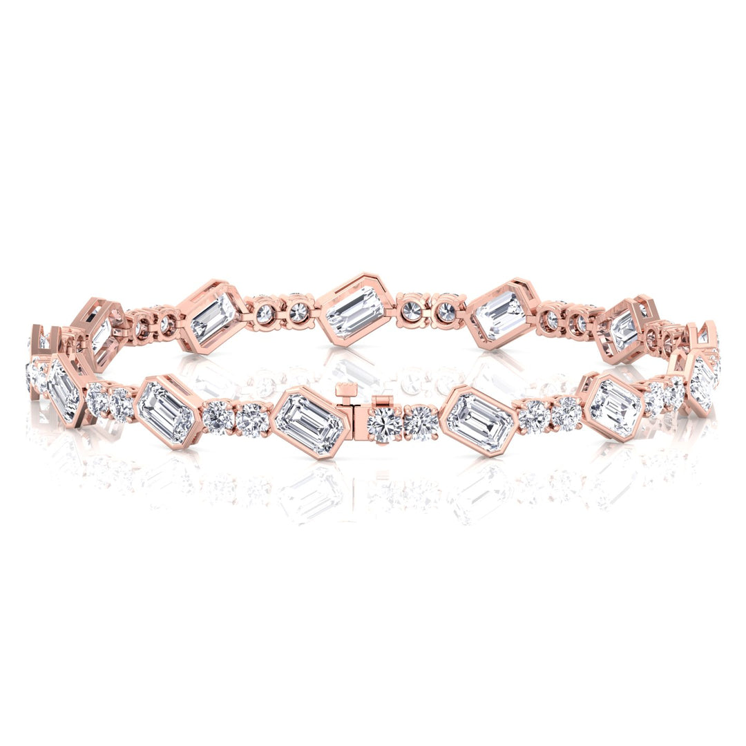 Emerald and Round Natural Diamond Tennis Bracelet