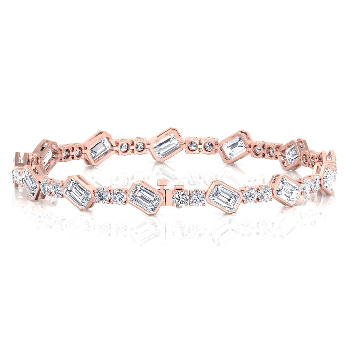 Emerald and Round Natural Diamond Tennis Bracelet