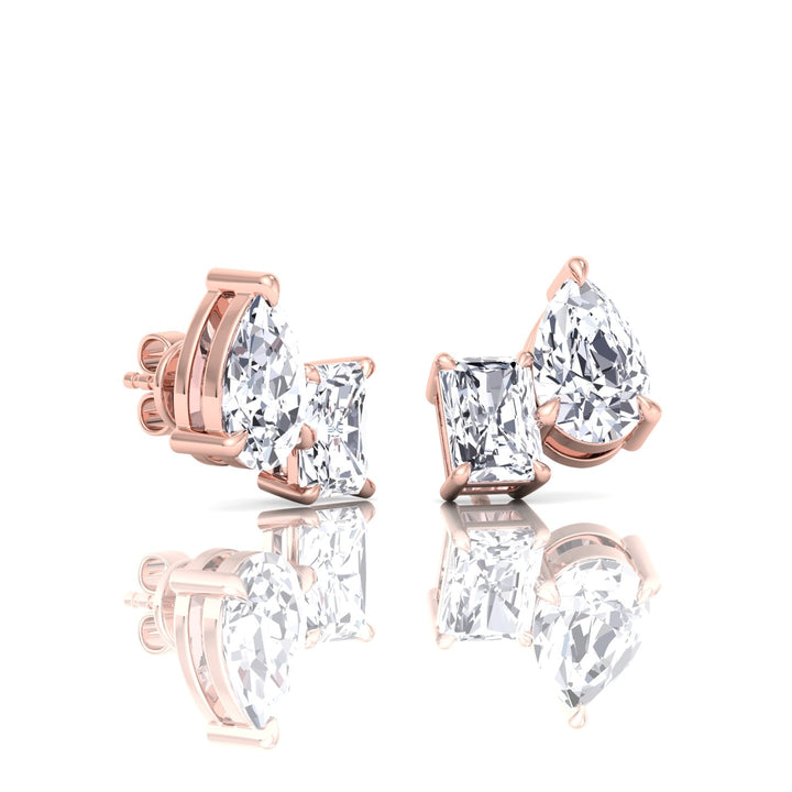 Radiant and Pear Shape --Toi Et Moi Natural Diamond Studs-14K-18K-0.5CT-1CT-2CT- Rose Gold