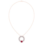 Round Shape Natural Diamond & Red Ruby Open Circle Pendant-1.25CT-Rose Gold