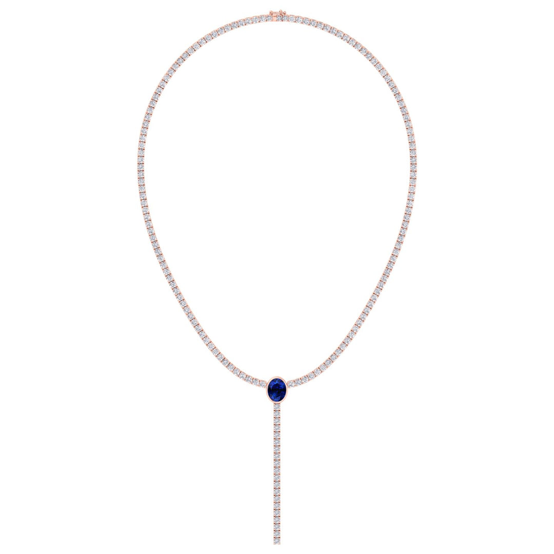 10.50CT T.W Round Natural Diamond Lariat Tennis Necklace with Natural Blue Sapphire Centerpiece