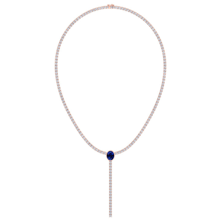 10.50CT T.W Round Natural Diamond Lariat Tennis Necklace with Natural Blue Sapphire Centerpiece