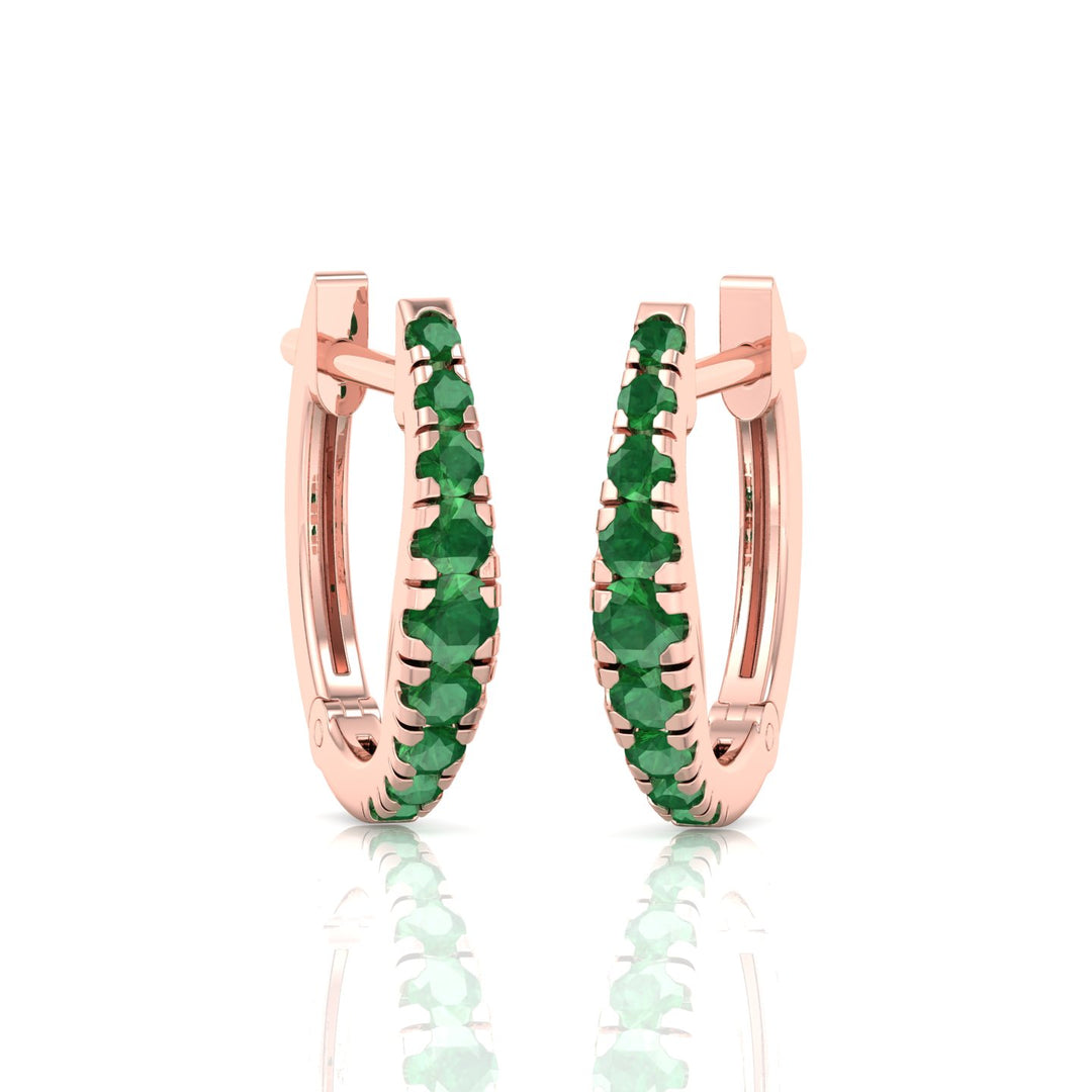 Natural Green Emerald Graduated Round Shape Huggie Hoop Earrings