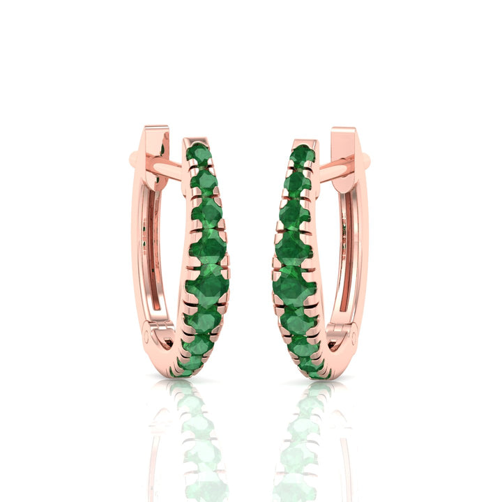 Natural Green Emerald Graduated Round Shape Huggie Hoop Earrings
