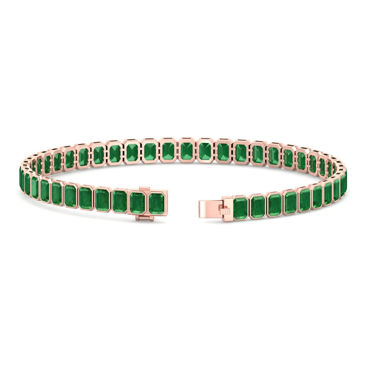 Bezel Set Emerald Cut Natural Green Emerald Tennis Bracelet 14K Solid Gold