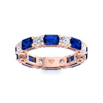 Alternating Natural Emerald Shape Blue Sapphire and Round Shape Diamond Eternity Band Rose Gold 18K
