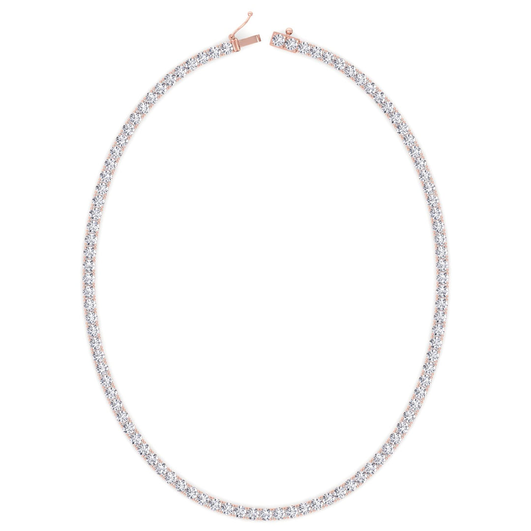 Non-Flip 4-Prong Natural Diamond Tennis Necklace - 14K Solid Gold