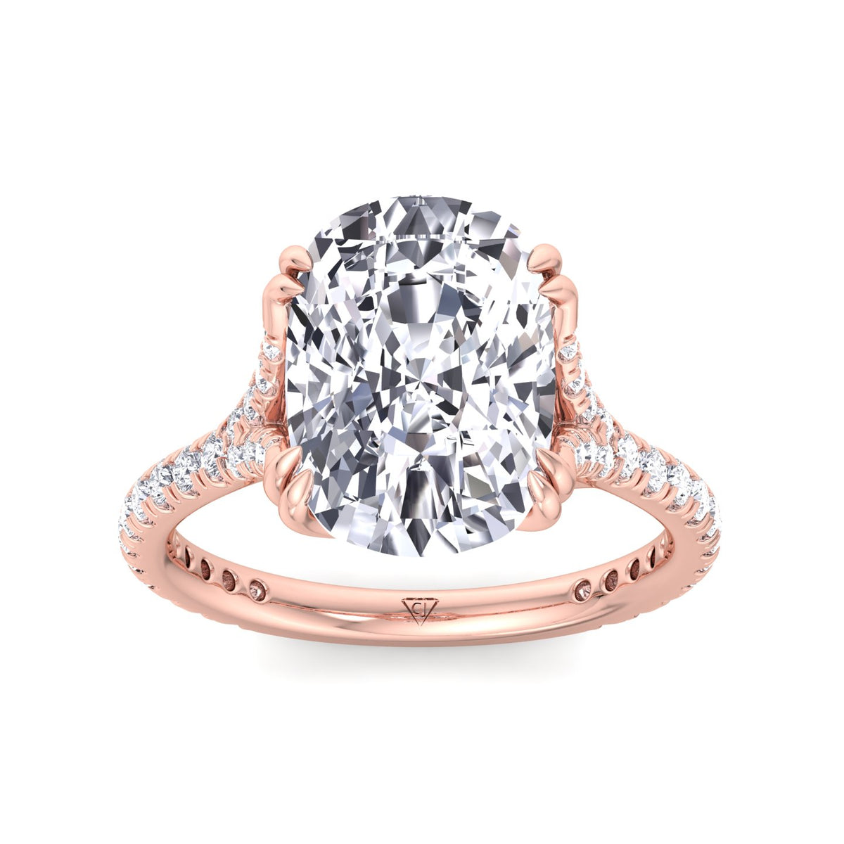Augusta - Elongated Cushion Shape Double Claw Diamond Engagement Ring with Pave Band - Gem Jewelers Co