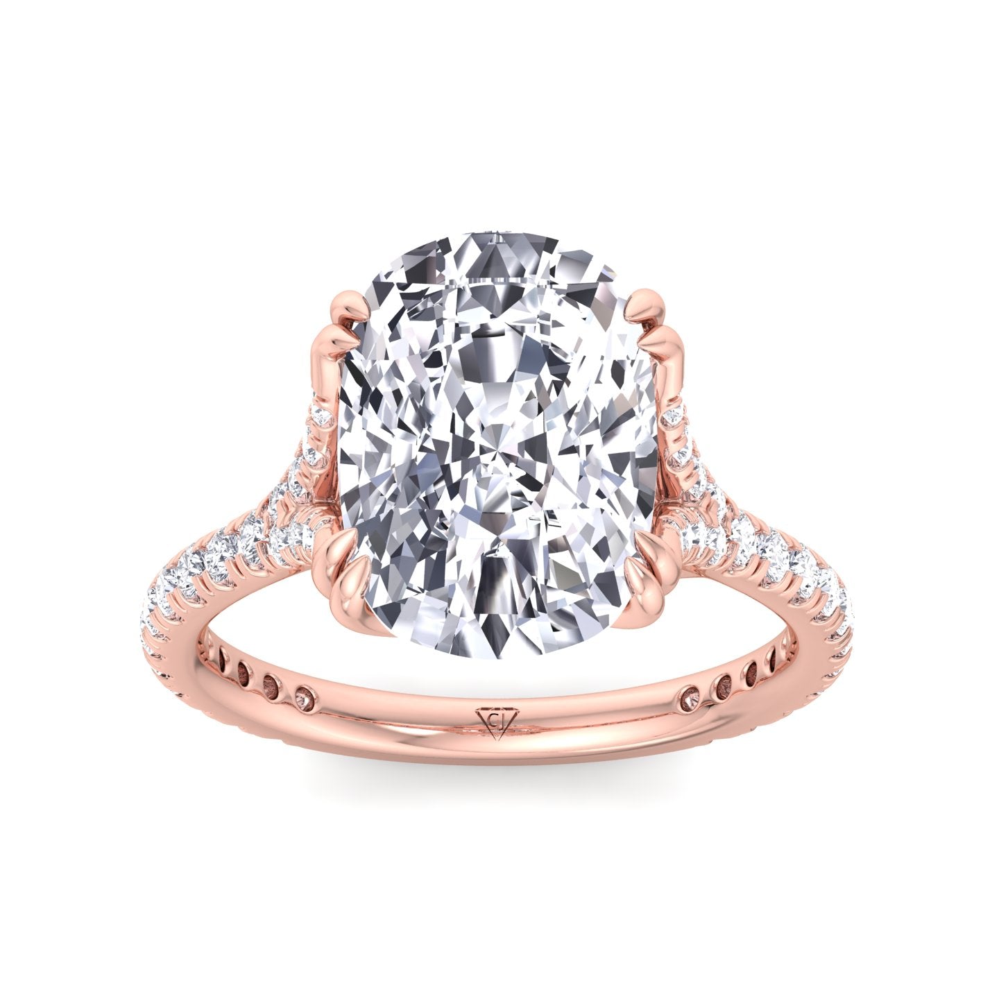 Augusta - Elongated Cushion Shape Double Claw Diamond Engagement Ring with Pave Band - Gem Jewelers Co