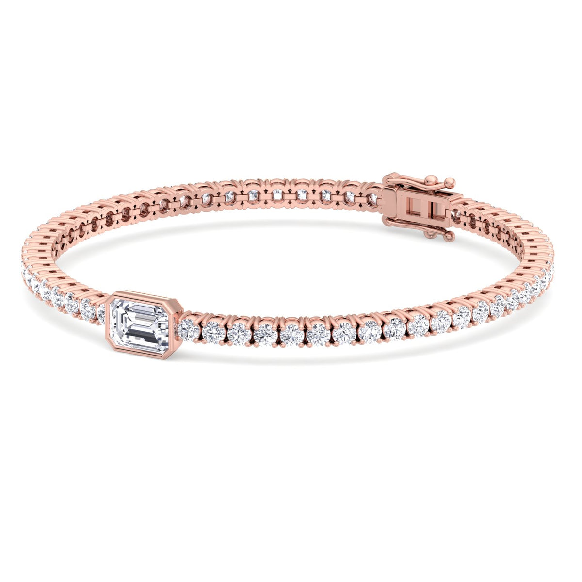 Athena - 7CT T.W Single Stone Emerald Shape Bezel Natural Diamond Tennis Bracelet - Gem Jewelers Co