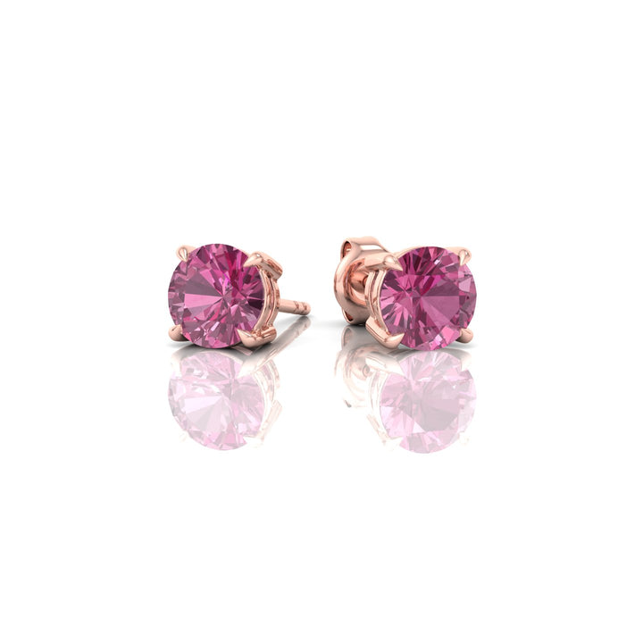 4 Prong Round Shape Natural Pink Sapphire Studs