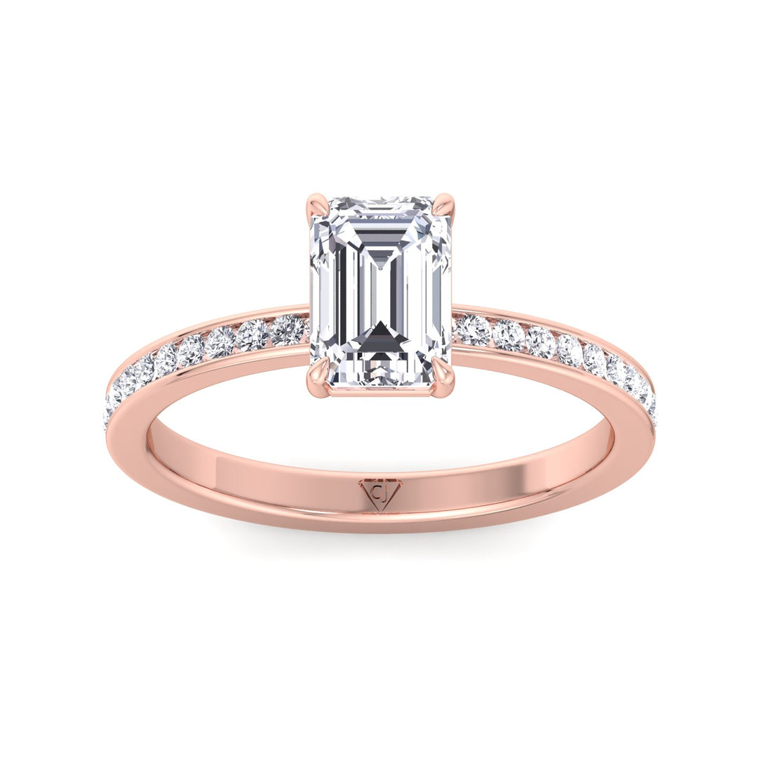 Ferizia - Emerald Shape Diamond Engagement Ring with Channel Set Band