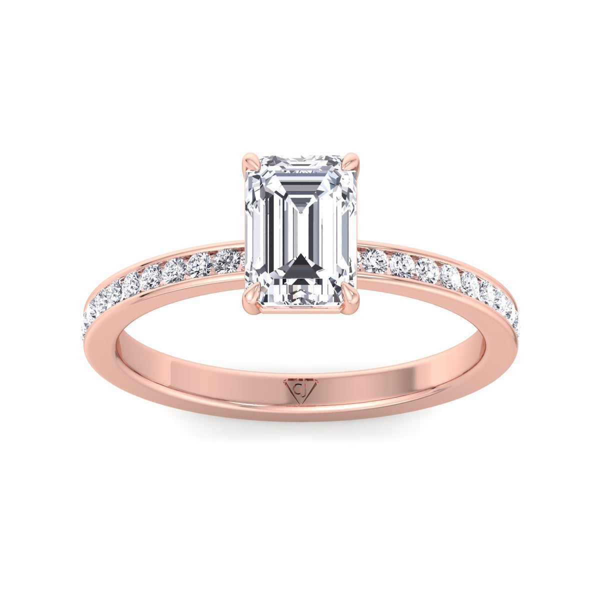 Ferizia - Emerald Shape Diamond Engagement Ring with Channel Set Band - Gem Jewelers Co