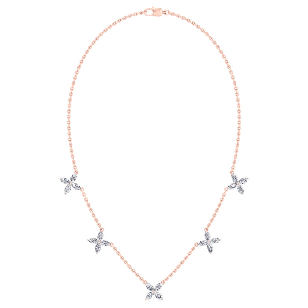 2CTW Marquise Shape Natural Diamond Station Flower Necklace