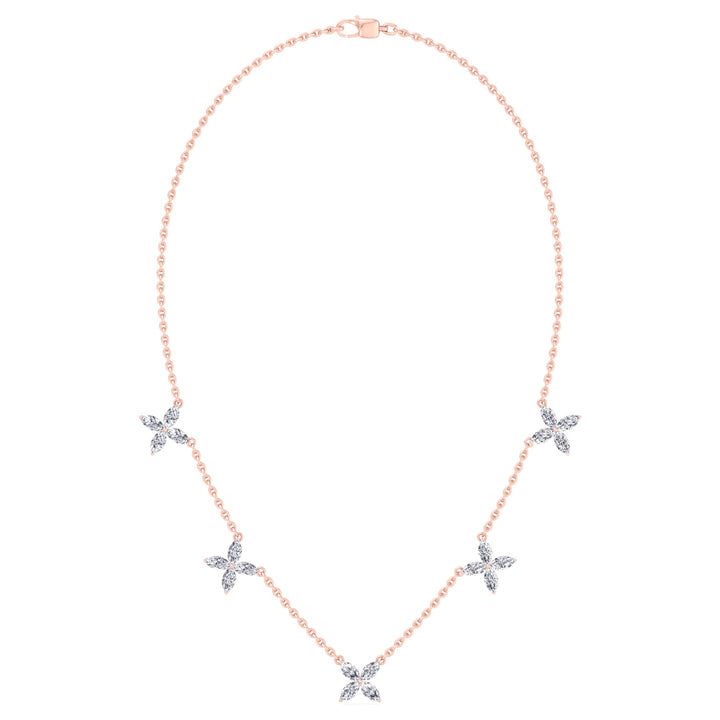 2CTW Marquise Shape Natural Diamond Station Flower Necklace