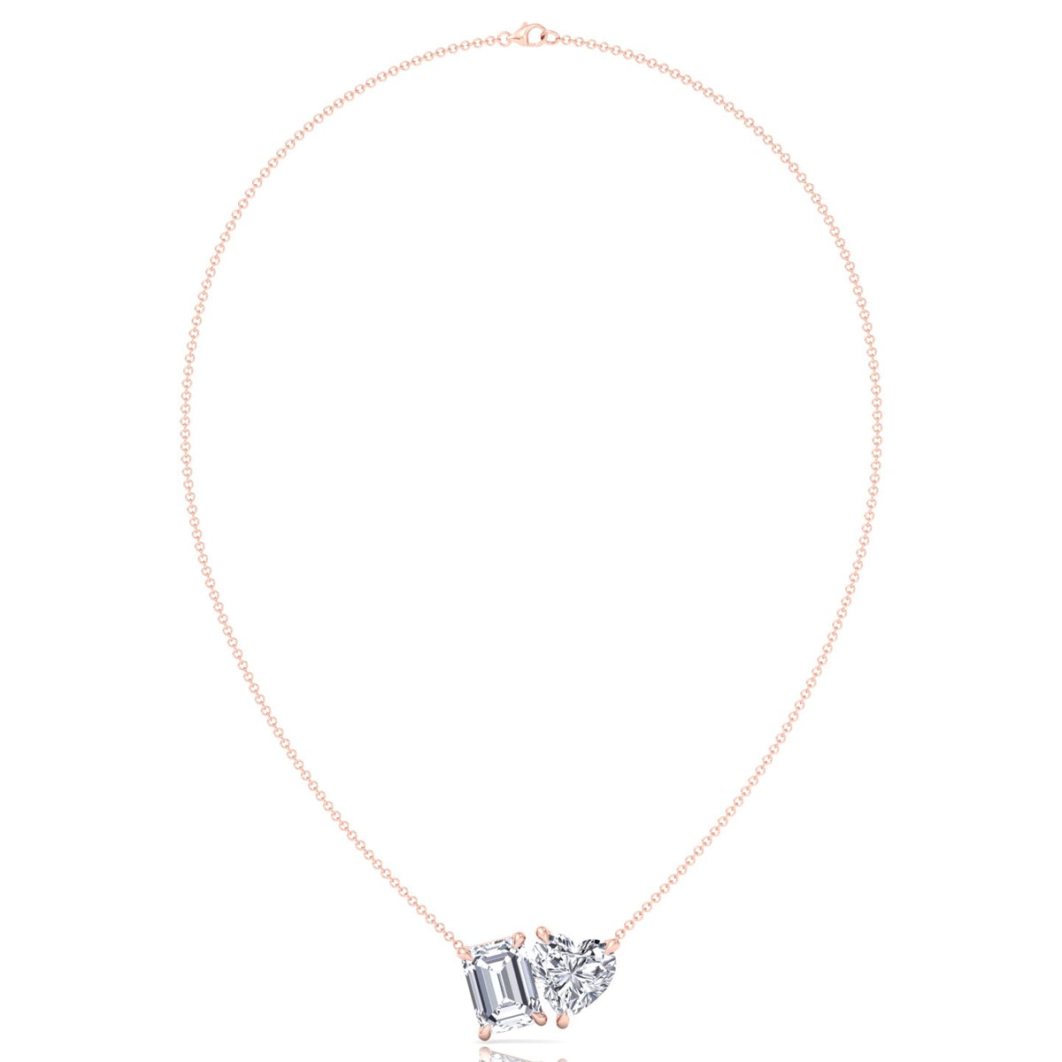 Toi Et Moi Emerald & Heart Shape Natural Diamond Pendant-1CT-2CT-Rose Gold