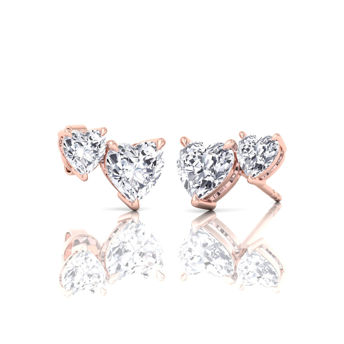 Double Heart Natural Diamond Studs-Rose Gold