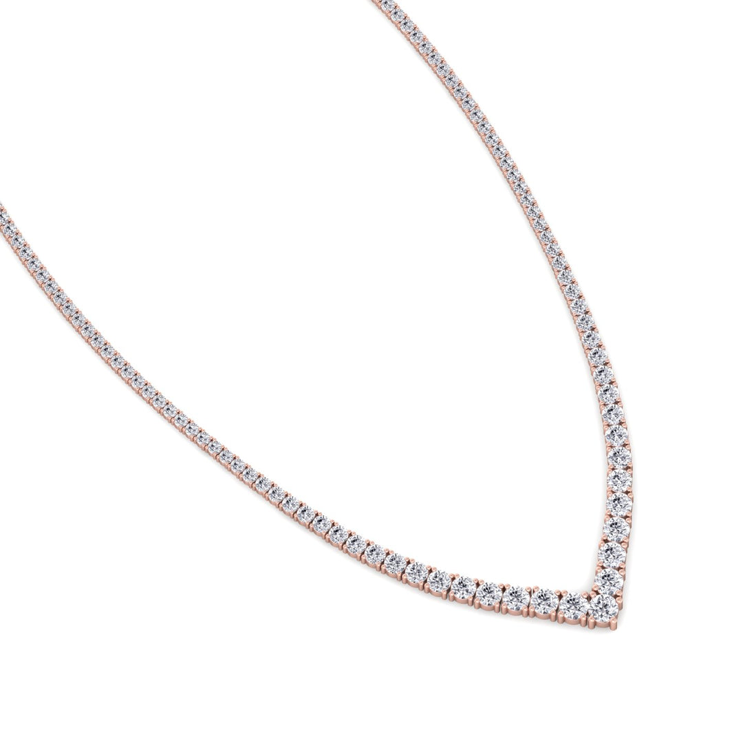 Natural Diamond V Style Chevron Tennis Necklace 14K Solid Gold