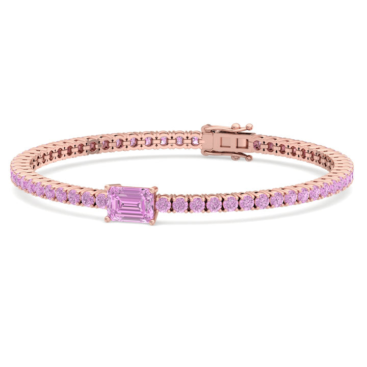 Pierra - Single Stone Emerald Shape Natural Pink Sapphire Tennis Bracelet