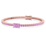 Pierra - Single Stone Emerald Shape Natural Pink Sapphire Tennis Bracelet - Gem Jewelers Co