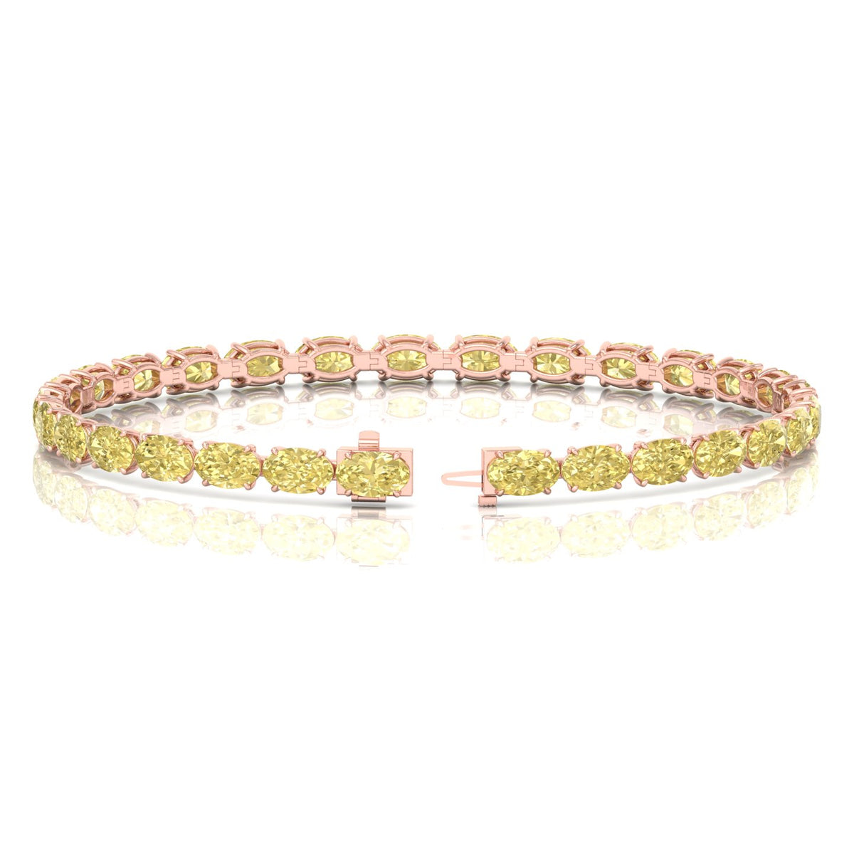 Oval fancy yellow diamond tennis bracelet 14K rose gold