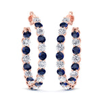 Alternating Natural Blue Sapphire and Diamond Inside Out Hoop Earrings Rose Gold 14K 18K