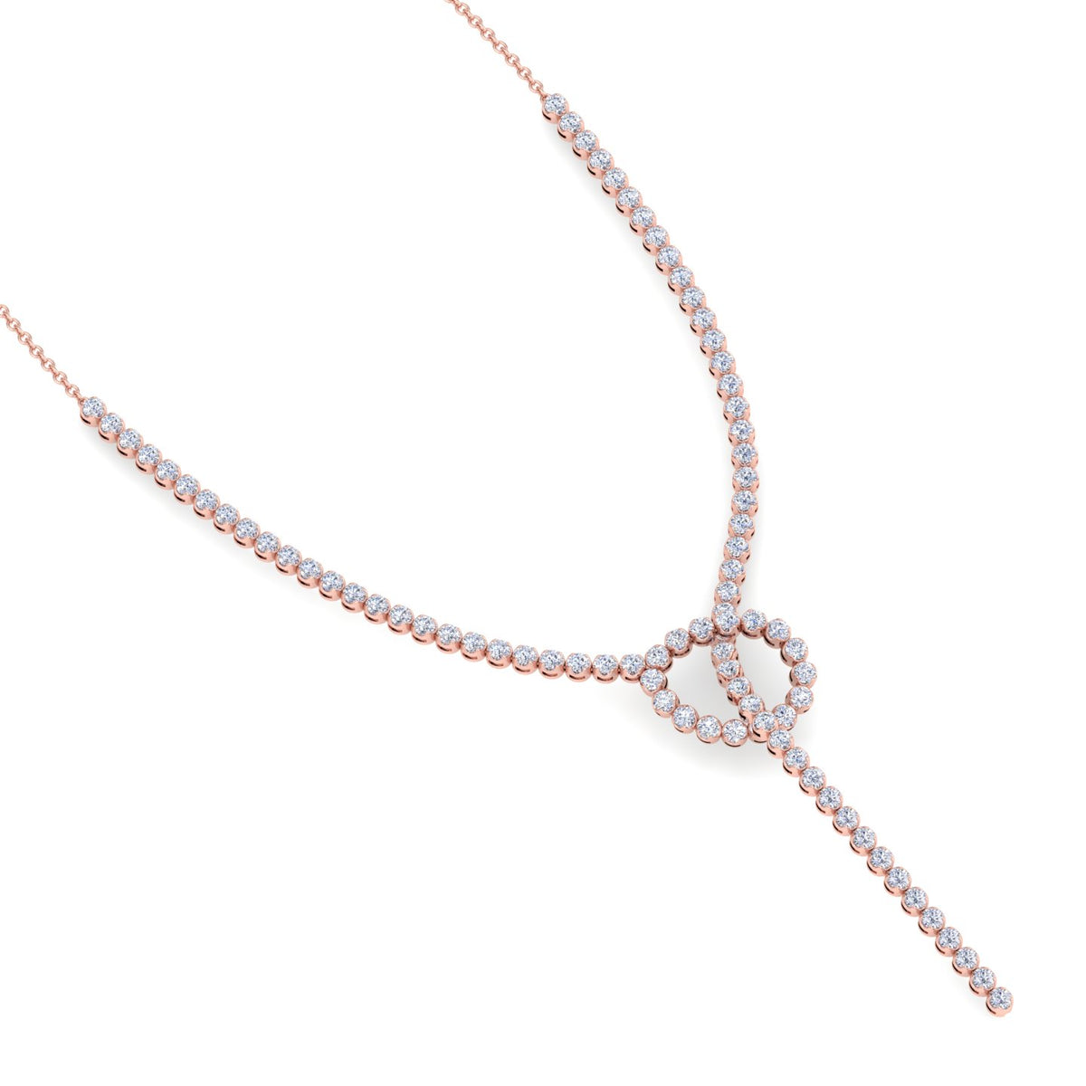 Crown Prong Knot Style Diamond Lariat Necklace Rose Gold 14K 18K