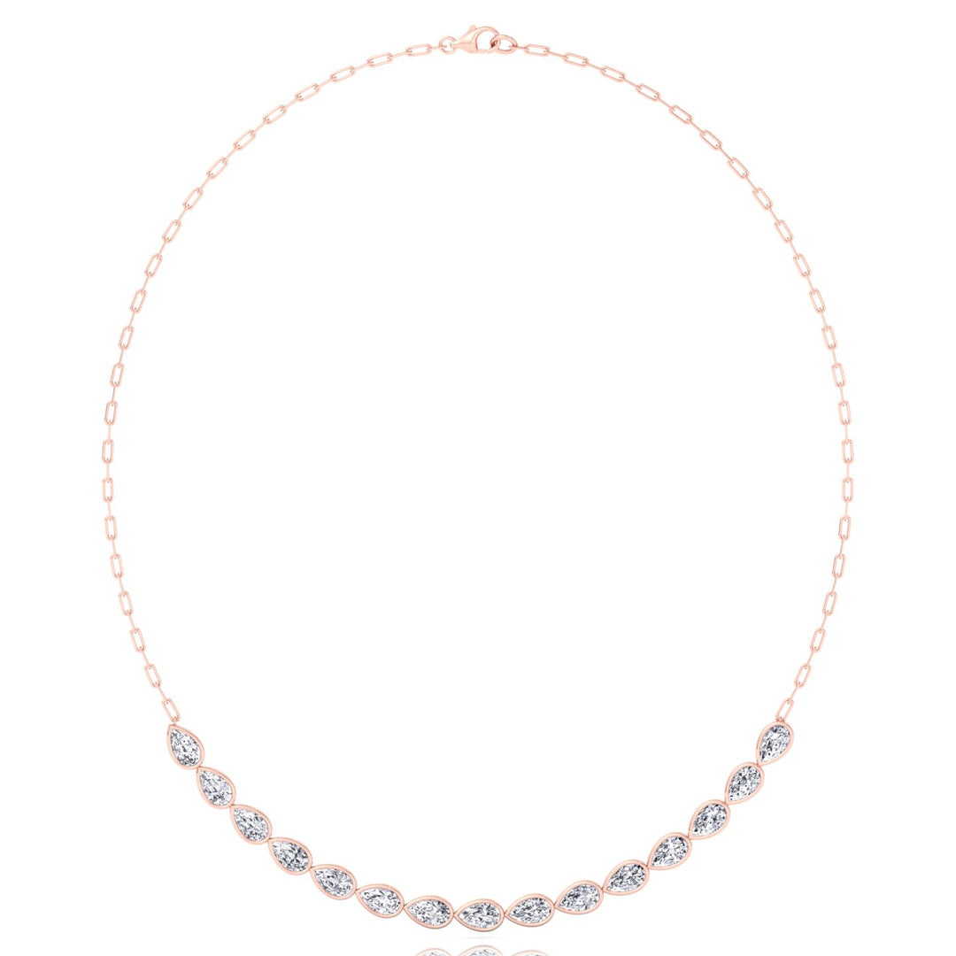 Paper Clip and Pear Shape Bezel Set Diamond Tennis Necklace Rose Gold 14K 18K