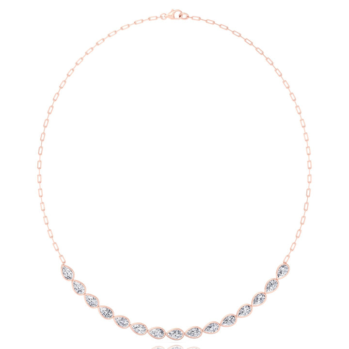 Paper Clip and Pear Shape Bezel Set Diamond Tennis Necklace Rose Gold 14K 18K