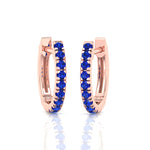 Natural Blue Sapphire Round Shape Huggie Hoop Earrings Rose Gold 14K