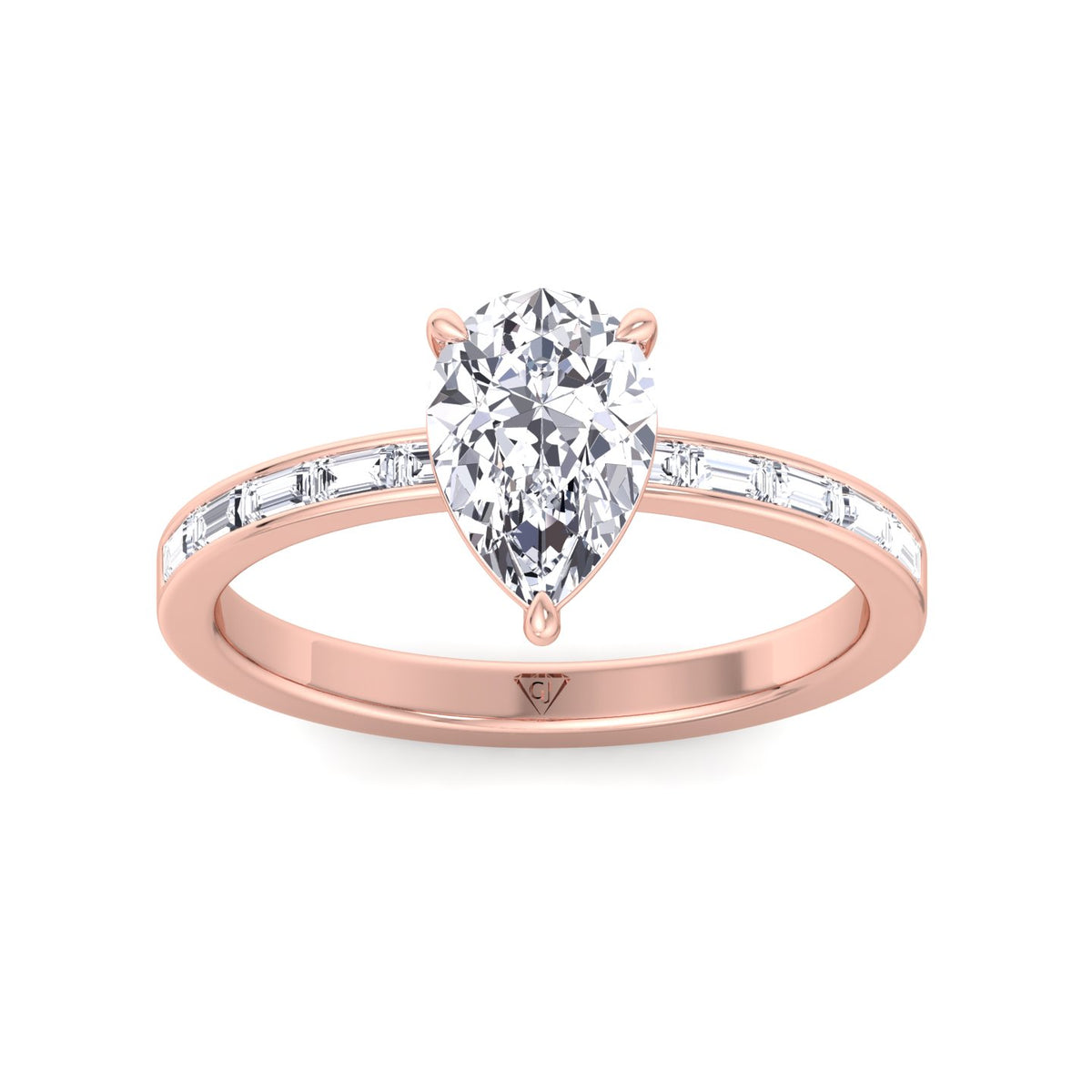 Gina - Pear Shape Diamond Engagement Ring with Baguette Shape Channel Set Side Stone Band - Gem Jewelers Co