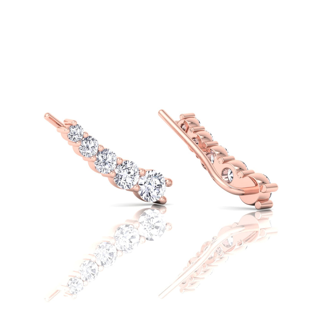 Graduated Round Shape Natural Diamond Cuff Earrings Rose Gold